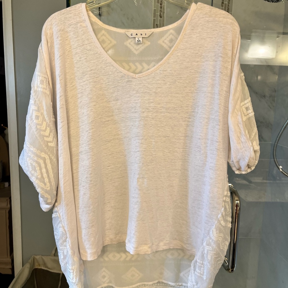 CAbi white blouse with geometric back size L